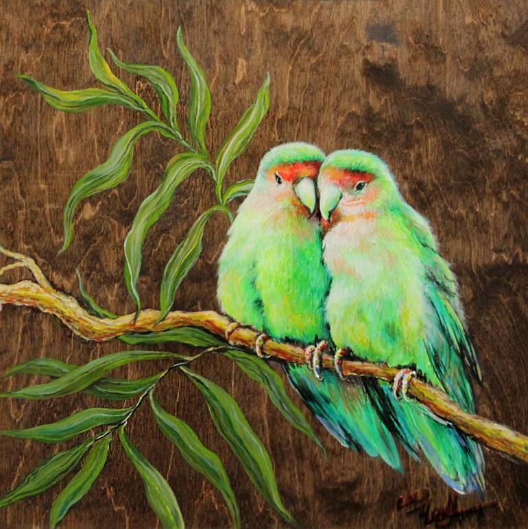 Lovebirds Painting by Anna Chekushkina Saatchi Art