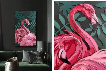 Enamored flamingos. 3D wood art thumb
