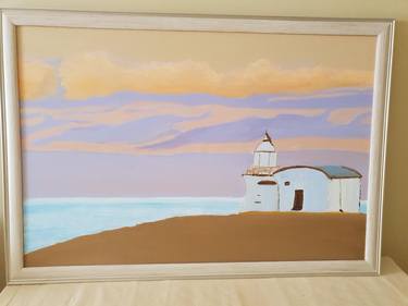 Oil Painting of Sunset Over Tacking Point Lighthouse thumb