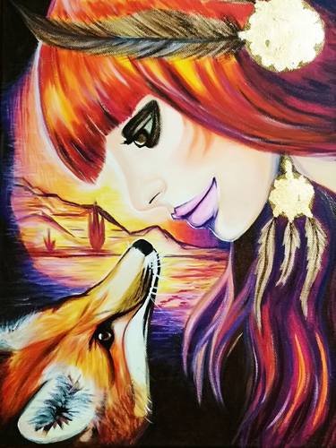 PURPLE FOX - original acrylic painting on canvas ready to hang thumb