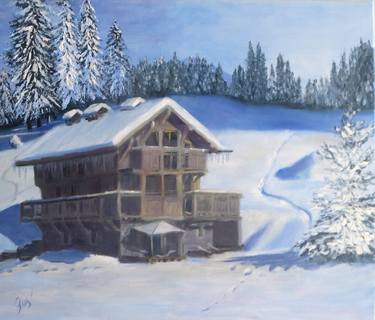 Winter landscape. A house in the mountains. thumb