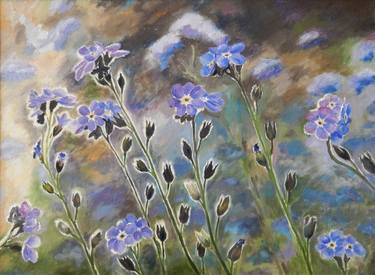 Forget Me Nots Oil Painting On Canvas With A Field Of Violet Pink Flowers Wildflowers Giving The Scent Of Happiness Painting By Natalia Fedotovskikh Saatchi Art