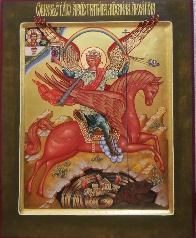 Icon Archangel Michael Defeats The Devil Painting By Regina Orgusar 