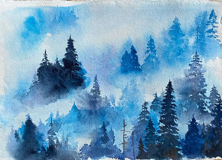 Blue forest Painting by Evgeniya Kuzakova | Saatchi Art