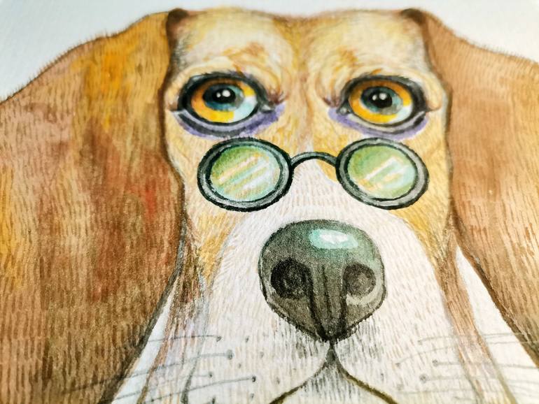Original Illustration Dogs Painting by Krada Zhan