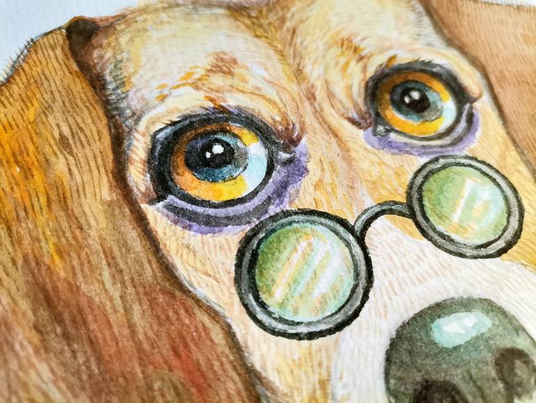 Original Illustration Dogs Painting by Krada Zhan