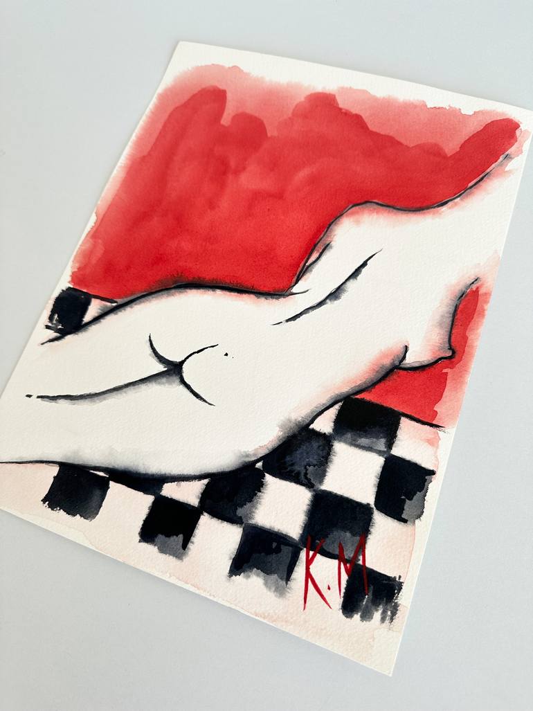 Original Art Deco Nude Drawing by Kristina Mallen