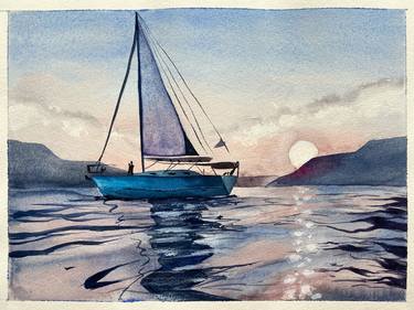 Serene sailboat at sunset thumb