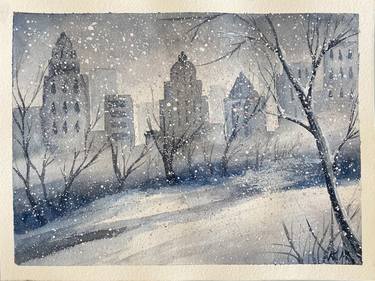 Snowfall in New York Central Park thumb