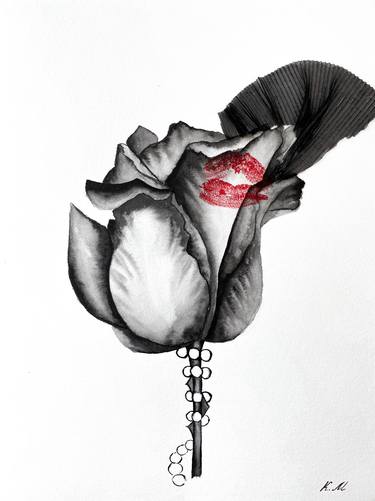 My kiss on a black rose in a veil thumb