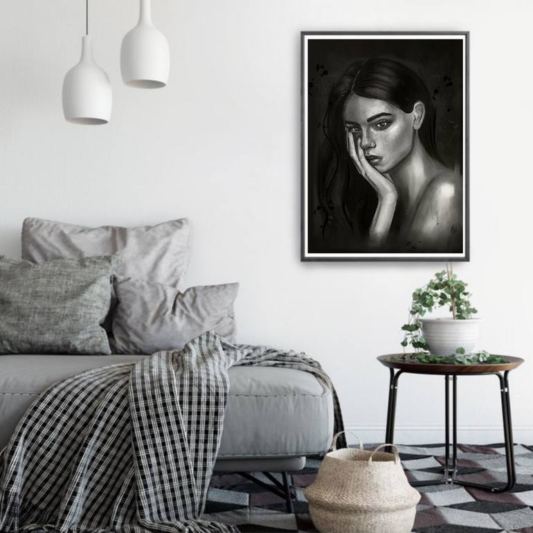 Sad girl in the dark Mixed Media by Ekaterina Kuzeneva | Saatchi Art