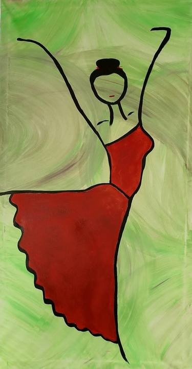 A dancer. Ballet dancer. Beautiful woman, gift, paintings in the house, paintings for the house, wall decoration, modern paintings. a woman is dancing . the woman in the red dress thumb