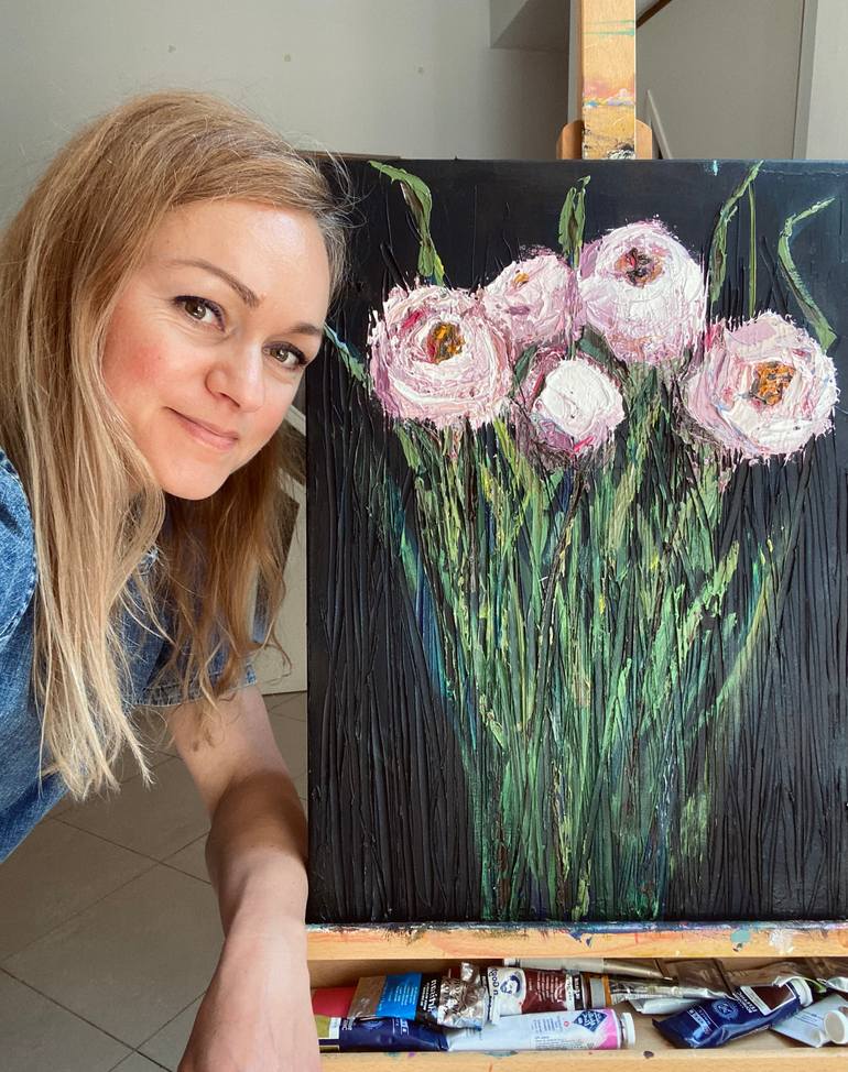 Original Abstract Expressionism Floral Painting by Atena Diac