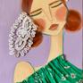 White daisy green upcycled textile portrait