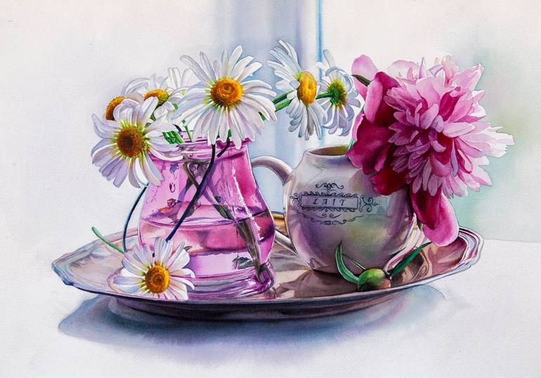 Original Floral Painting by Aljona Art | Other Art on Paper | Pink light