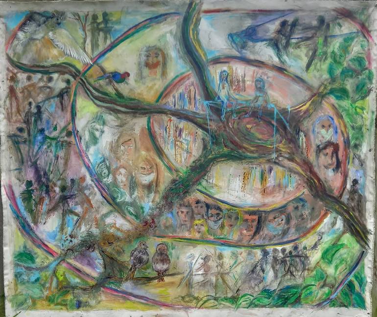 Original Fantasy Painting by Athina Chatzigiannaki | Conceptual Art on Canvas | The lives of the people