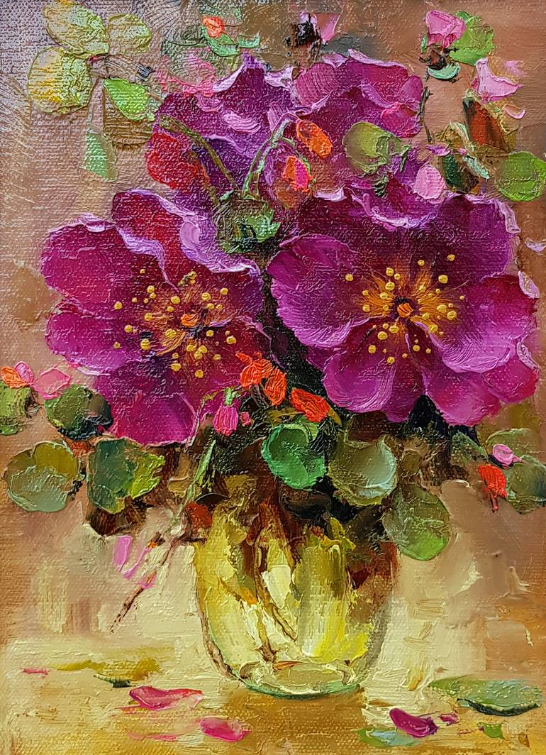 Purple poppies, oil painting + palette knife Painting by Ilya Zhernyak ...