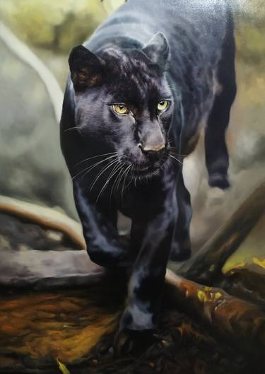 The Panther's Grace, oil painting, "animal World" series thumb