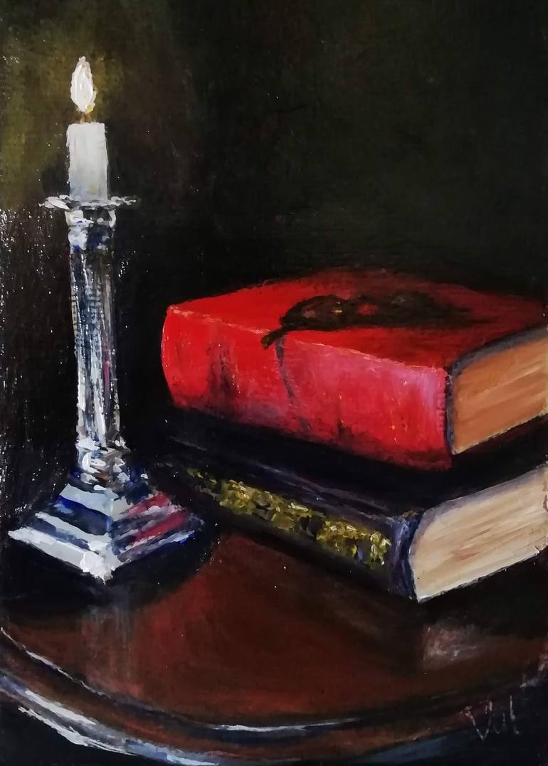 Still Life with Books and a Candle Painting