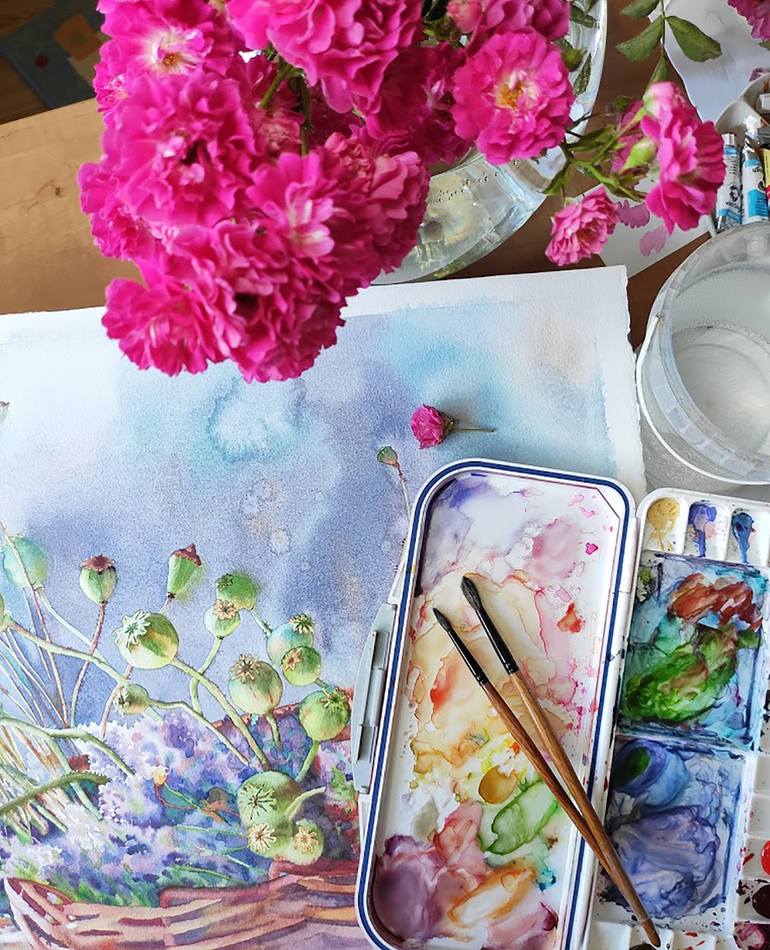 Original Impressionism Botanic Printmaking by Nina Zakharova