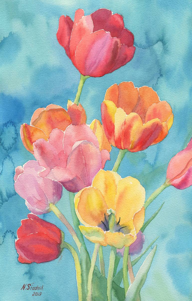 Watercolor print Ukrainiane flowers.