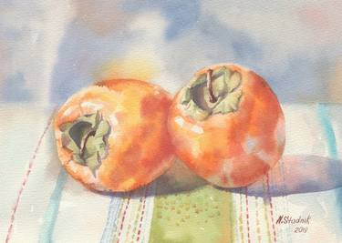 Ukrainian watercolor Sweet persimmon. Winter thumb