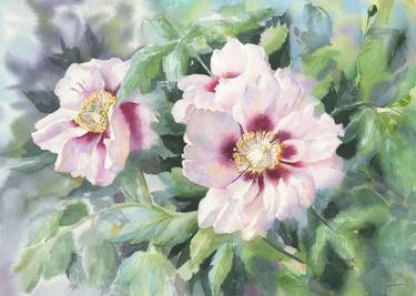 Ukrainian watercolor. Peonies. Print thumb