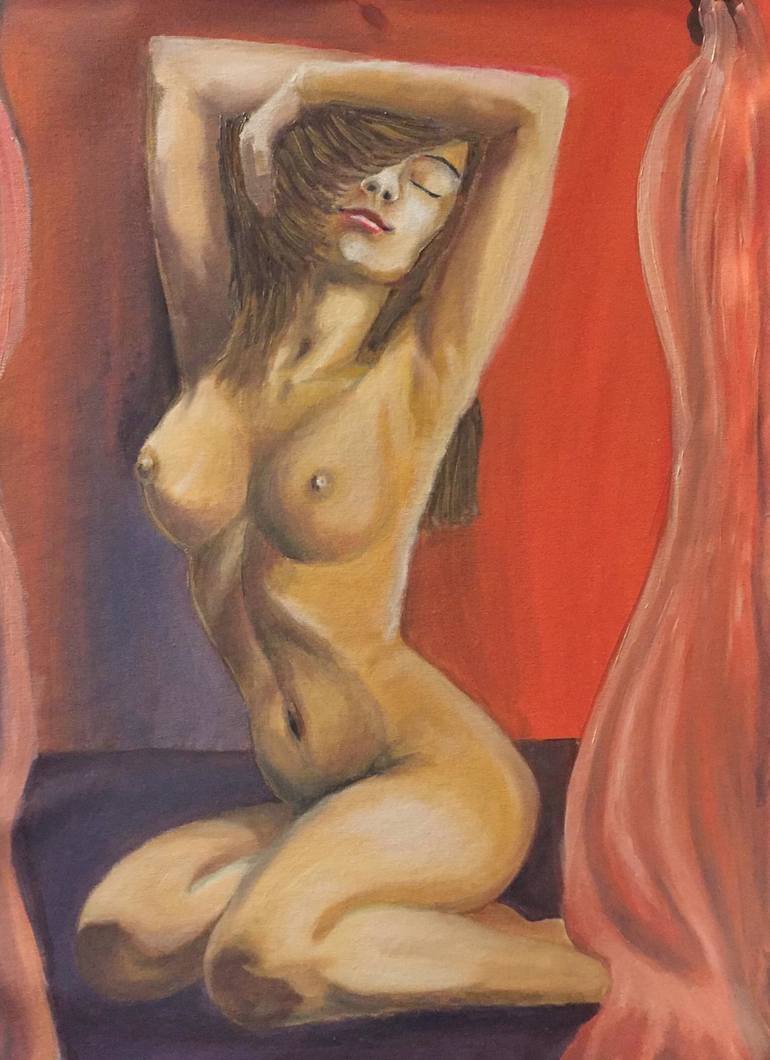 Nude Art women portrait, erotic woman portrait, sensual and young women  Painting by Elisa Stoenescu | Saatchi Art