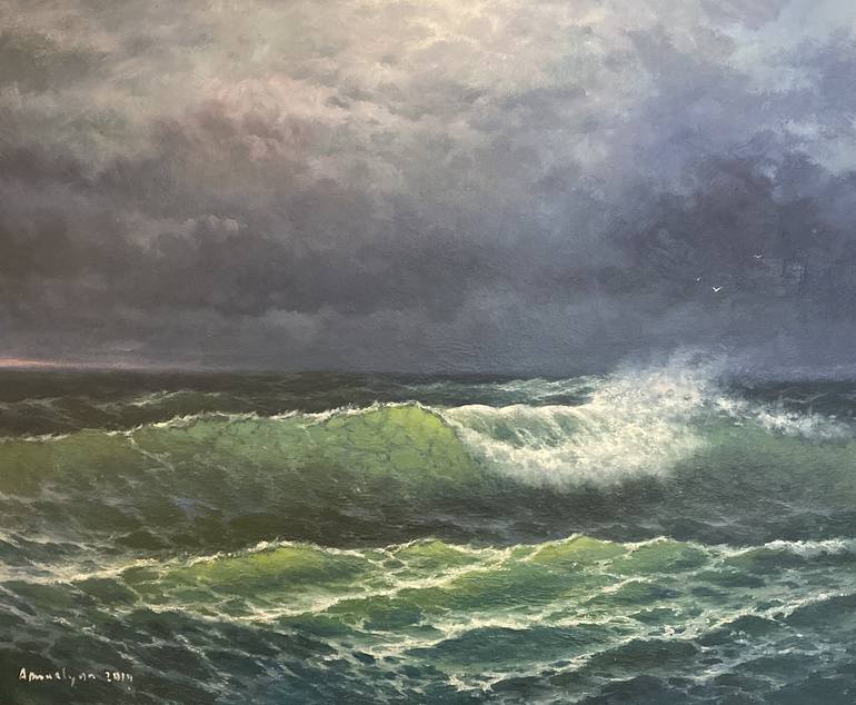 Evening waves, Seascape, Oil on canvas, Large Size Museum Quality