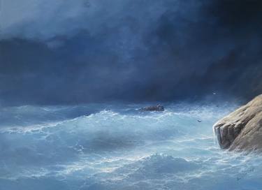 Boat in Storm, Seascape, Oil on canvas thumb