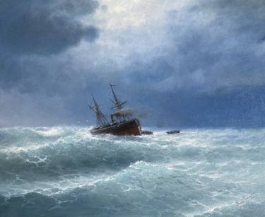 Storm at Sea, Seascape, Oil on canvas Painting thumb