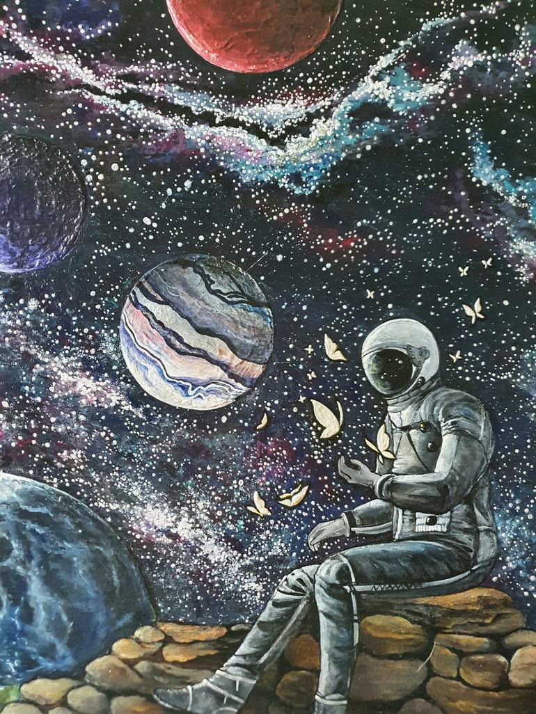 Original Surrealism Outer Space Painting by LENA VANKOVICH