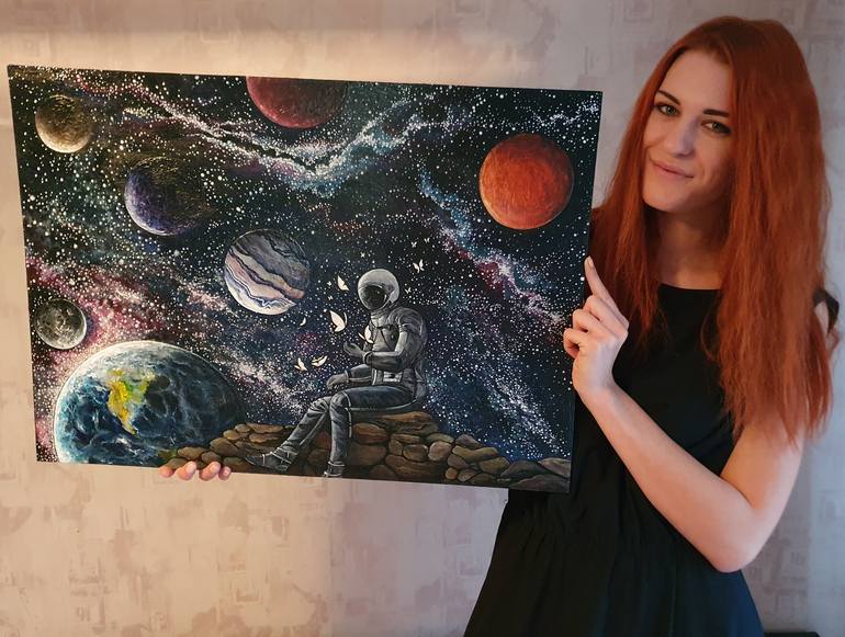 Original Surrealism Outer Space Painting by LENA VANKOVICH