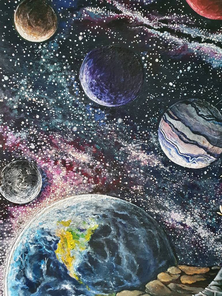 Original Surrealism Outer Space Painting by LENA VANKOVICH