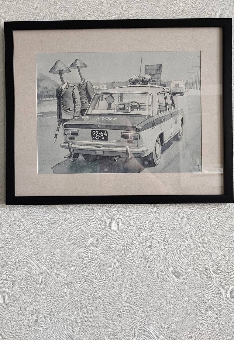 Original Black & White Car Painting by Eugene Panov