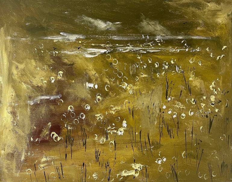 Original Abstract Painting by Olesya Bay | Abstract Expressionism Art on Canvas | Abstract Landssape Painting Lake Green Art "Walking at the Shore"