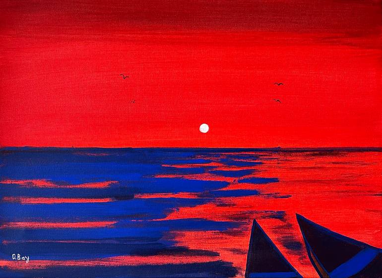 Original Landscape Painting by Olesya Bay | Contemporary Art on Canvas | Watching the sunset