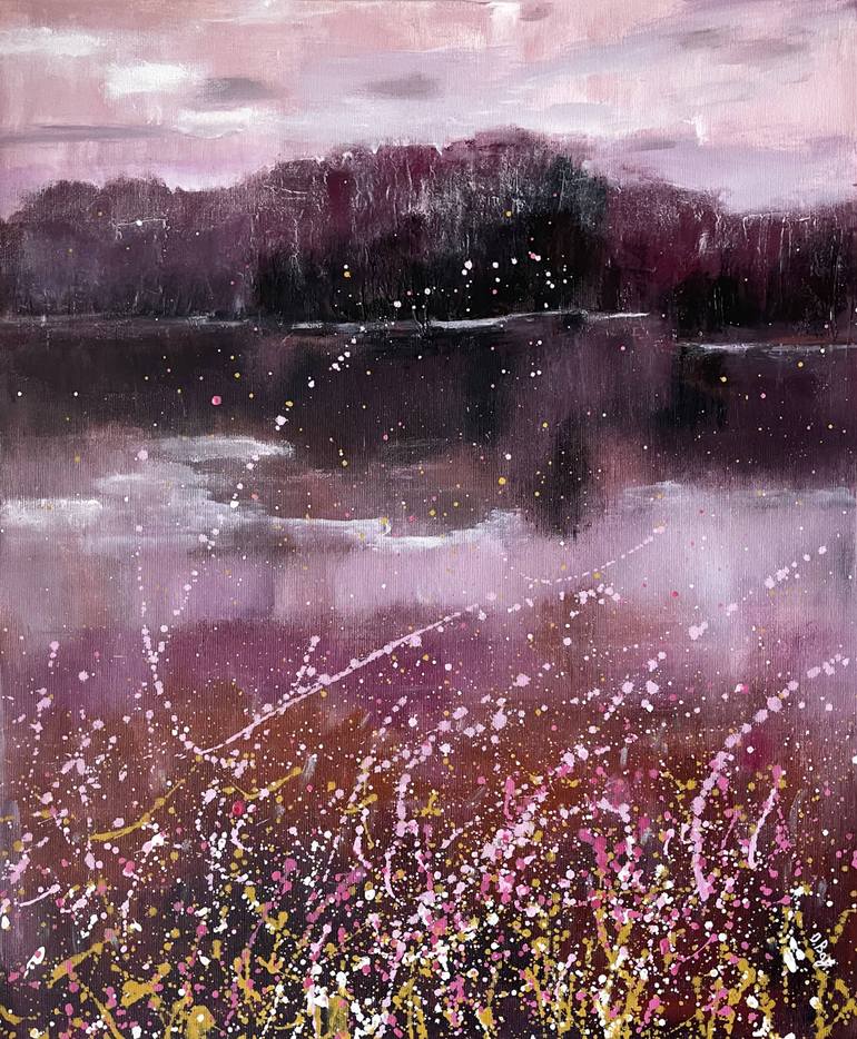 Original Landscape Painting by Olesya Bay | Contemporary Art on Canvas | When the Lake falls asleep