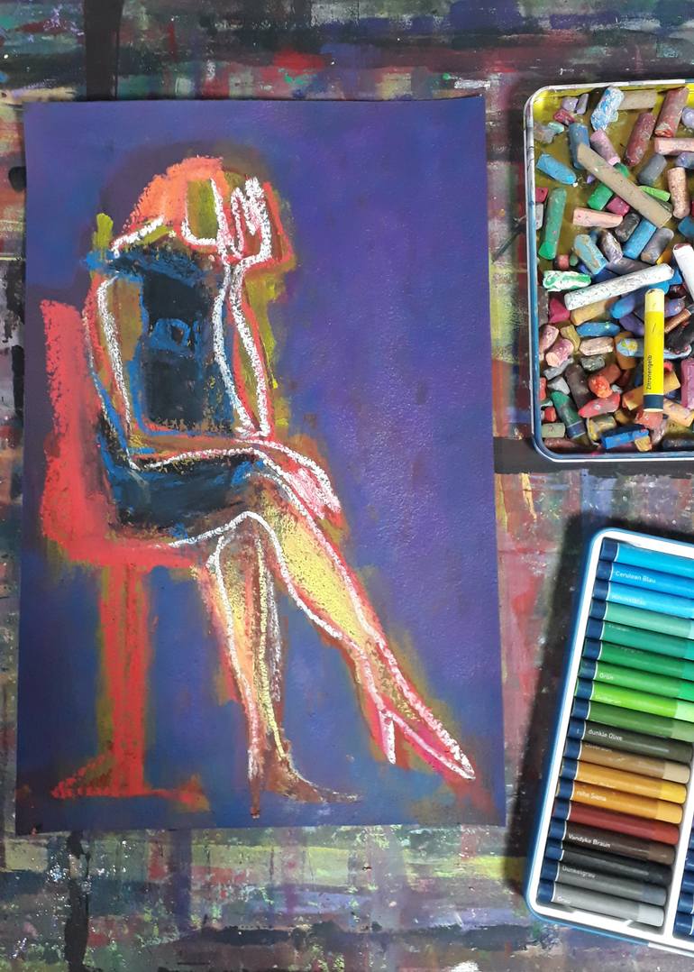 Original Expressionism Women Drawing by Tatjana Auschew