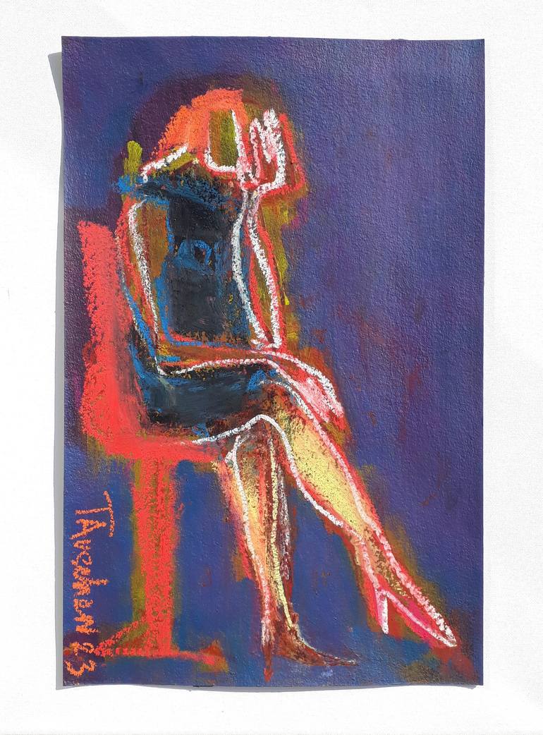 Original Expressionism Women Drawing by Tatjana Auschew