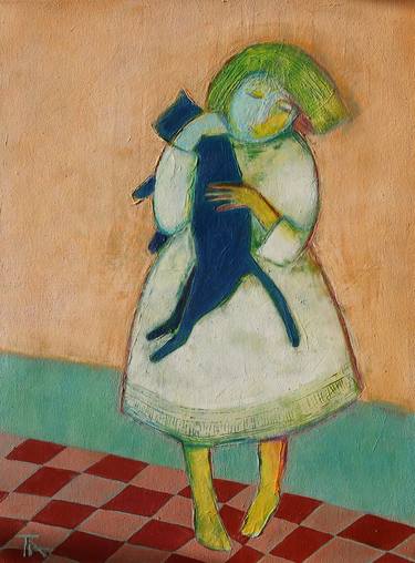 Girl with a cat. thumb