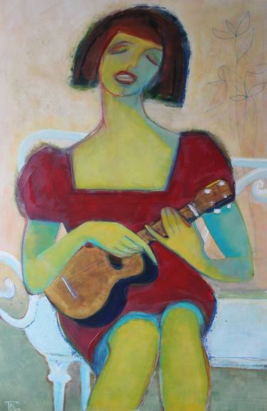 Girl with ukulele. thumb