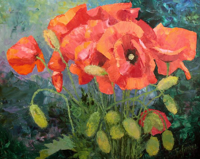 Poppies bouquet Painting by Inga Trofimova | Saatchi Art