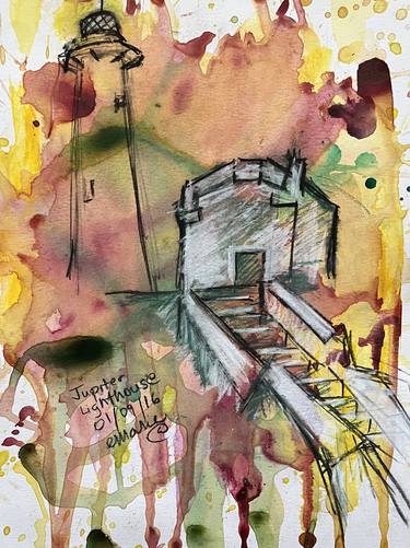 Original Abstract Expressionism Architecture Mixed Media by Elaine Austin