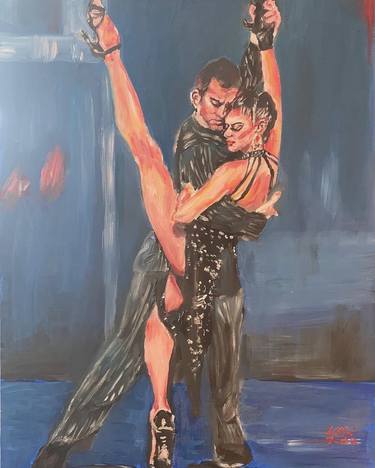 romantic dancing couple painting