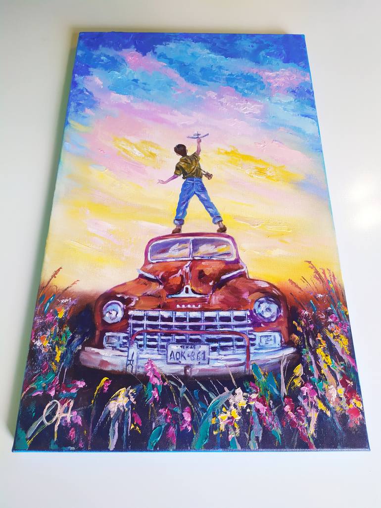 Original Modernism Car Painting by Olha Asadulaieva