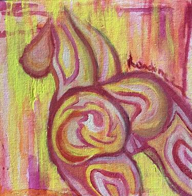 Erotic Neon woman nude oil painting 2021 in cardboard 15x15 cm thumb