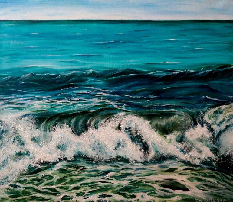 Seascape ocean wave painting, sea waves wall art decor for bedroom or ...