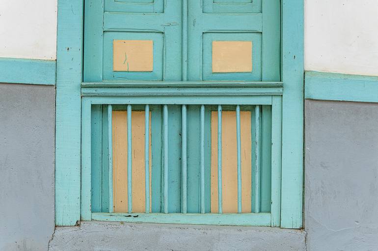 Original Architecture Photography by Ricky Beron | Other Art on Paper | Light Aqua Window and Grey Wall