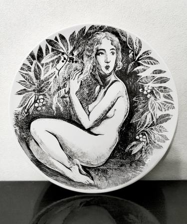 "A nude". A naked girl under a medlar tree. Ceramic, faience. Overglaze painting (2020) thumb